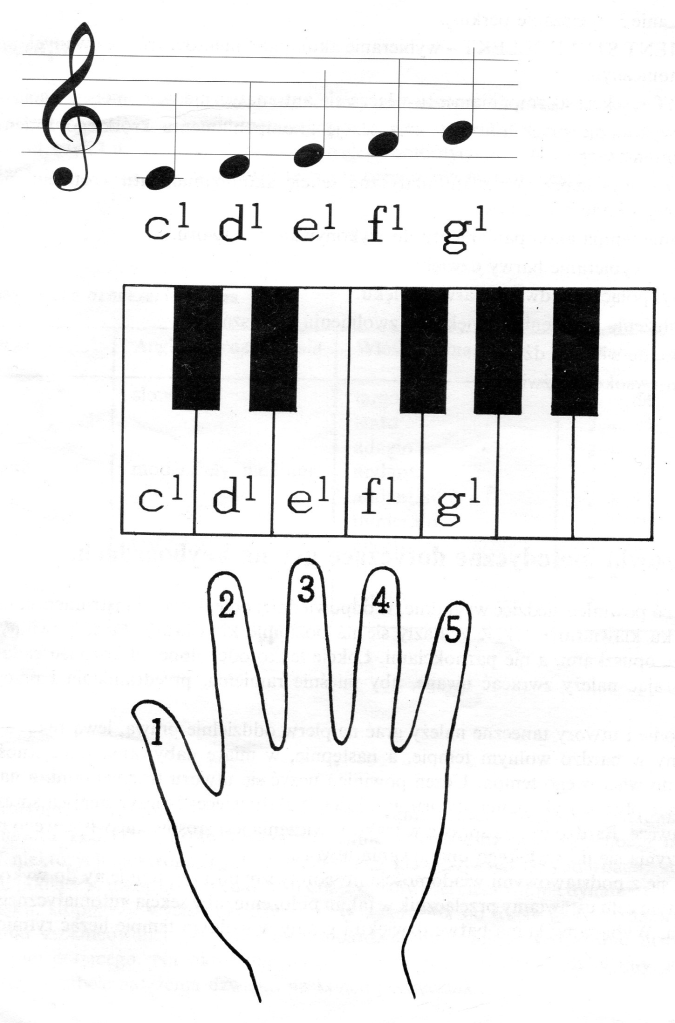 Odwzorowanie dźwięków z pięciolinii na pianinie. 